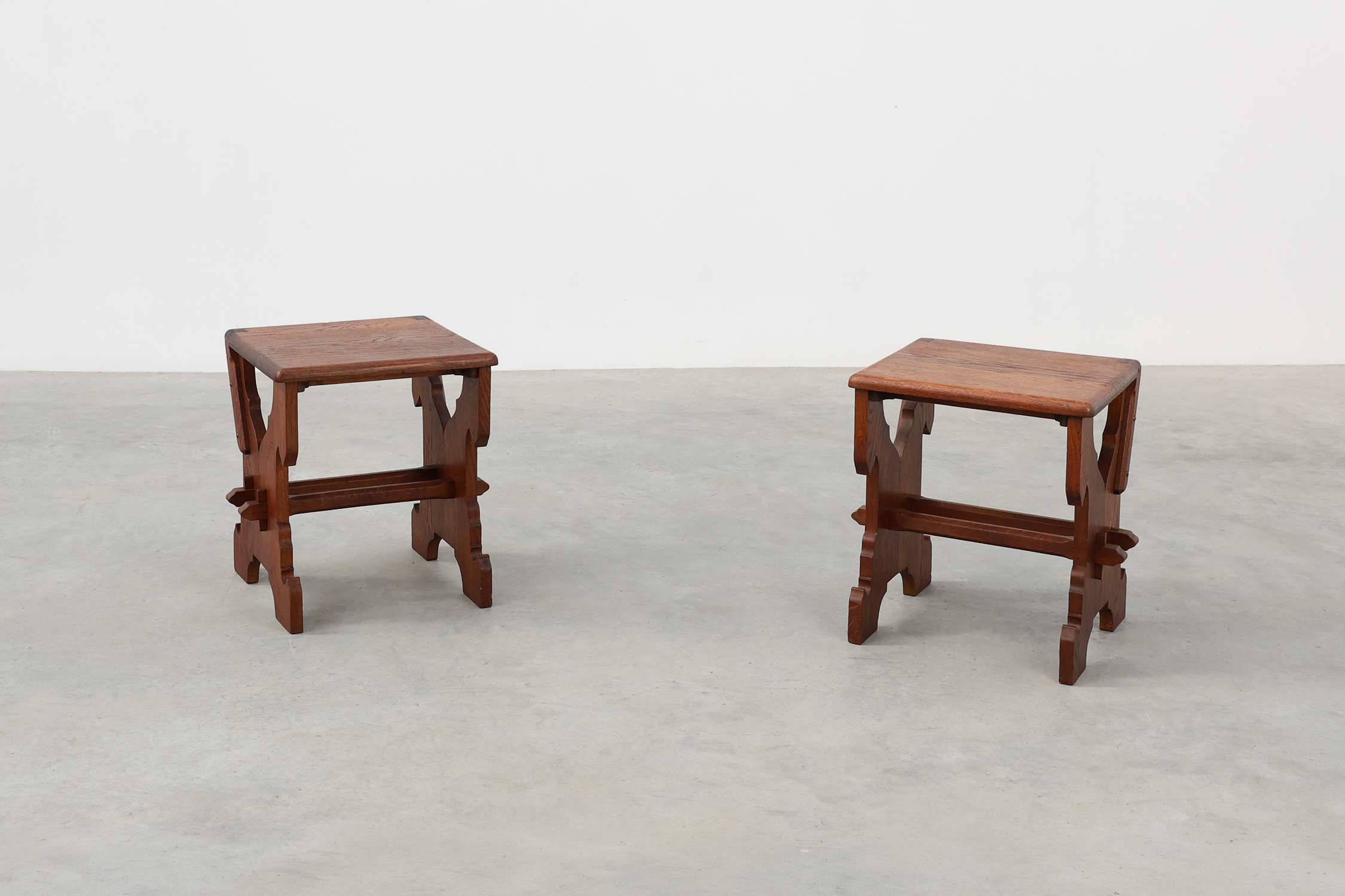Pair of Belgian Arts & Crafts or Jugendstil Oak Stools, circa 1890thumbnail